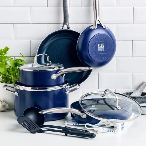 10-Piece Aluminum Ceramic NonstickCookware Set in Blue Diamond